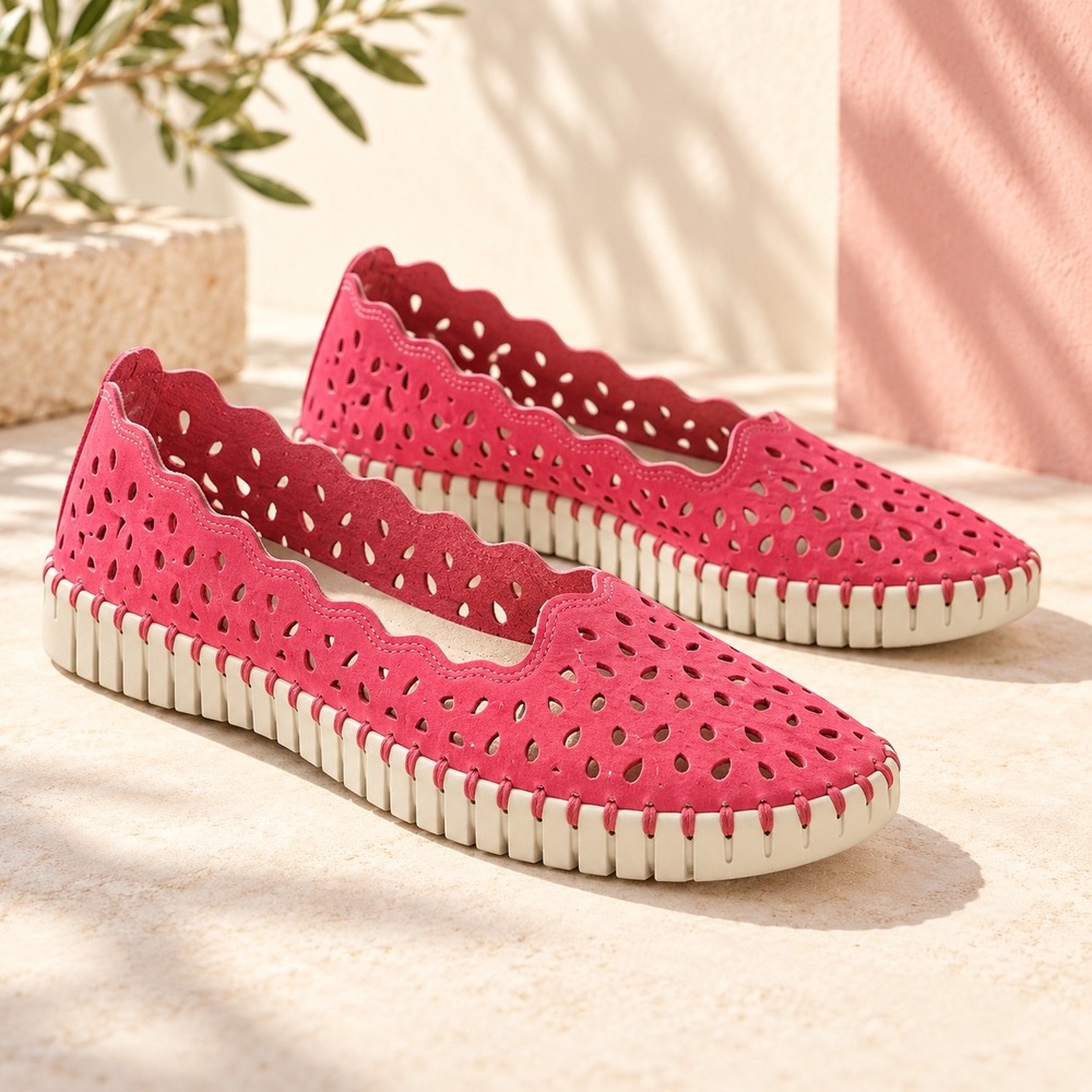 Ilse Jacobsen Tulip 139 Raspberry Pink Perforated Slip On Flats EU 39